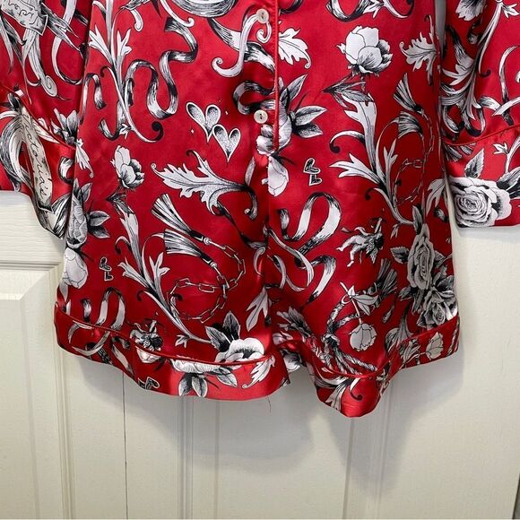 Victoria’s Secret Satin One Piece Romper Pajama Set Red Black White Size XS - Picture 4 of 16